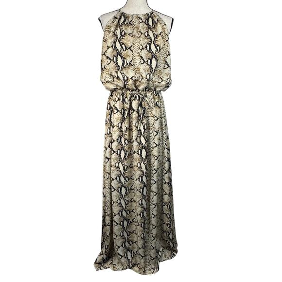 Zesica Large Halter Maxi Dress Snake Print Side Slit Lined Drawstring Keyhole - Picture 1 of 14